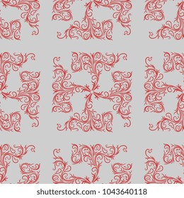 Seamless abstract geometrical pattern with ornate floral rectangular elements. Based on medieval Gothic motif.