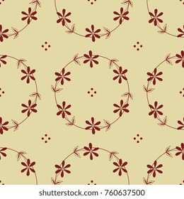 Seamless abstract geometrical pattern with round floral motifs and dots. Folk style.