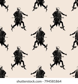 Seamless abstract geometrical pattern with silhouettes of ancient Greek god Hermes.