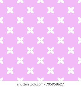 Seamless abstract geometrical pattern with small square motifs. White silhouettes on pink background.