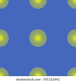 Seamless abstract geometrical pattern with stylized yellow Sun images on blue background.
