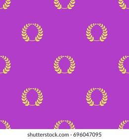 Seamless abstract geometrical pattern with yellow laurel wreaths on purple background.