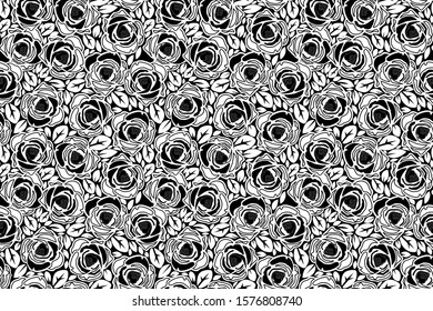 Seamless abstract geometrical rose floral pattern with black petals and white background