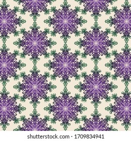 Seamless abstract geometrical vector pattern with floral mandala elements perfect for textile, wrapping, background designs