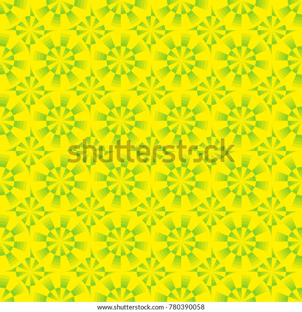 Seamless abstract geometrical yellow and\
green pattern with circles. Vector\
illustration.
