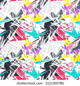 Seamless abstract geometry pattern with curved triangle grunge elements