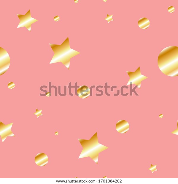 Seamless abstract gold pink rose pattern\
with simple star. Vector\
illustration.