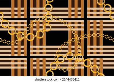 Seamless abstract golden chains with geometric pattern. Vector Illustration.