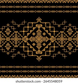Design de vetor de padrão de ornamento dourado abstrato sem costura com textura geométrica vintage