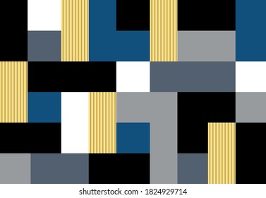Rectángulos dorados abstractos y sin inconvenientes sobre un fondo colorido.Diseño vectorial de huellas de moda y fondos.
