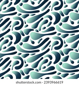 Los colores azules de gradiente abstracto sin inconvenientes repiten la ilustración gráfica creativa. Tinta transparente. Repite el efecto líquido. Textura vectorial de tela sin costura. Repite las gotas de aceite manchado en un blanco