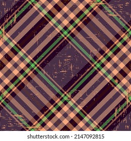 Patrón de cuadros de grano marrón sin soldadura abstracto con rayas diagonales, eps vectoriales 10
