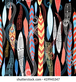Seamless abstract graphic pattern of colorful autumn leaves