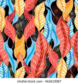 Seamless abstract graphic pattern with colorful leaves