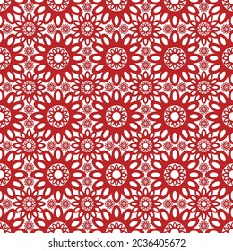 Seamless abstract graphic of red flower with 12 petals are overlapping on white background. Red flowers like the sun Pattern.Vector design creative for fabric, wrapping, textile, wallpaper, apparel.