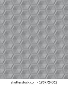 Seamless abstract gray background pattern. Triangle are arranged to form 3D hexagon. Texture design for fabric, tile, cover, poster, textile, flyer, banner, wall. Vector illustration.