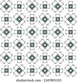 Seamless abstract green texture on white background. Arranged in a staggered manner two large floral fractal patterns. Vector.
