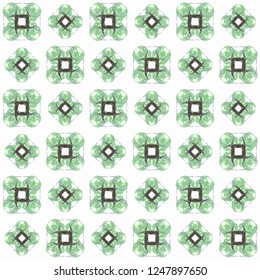 Seamless abstract green texture on white background. Arranged in a staggered manner two large floral fractal patterns. Vector.
