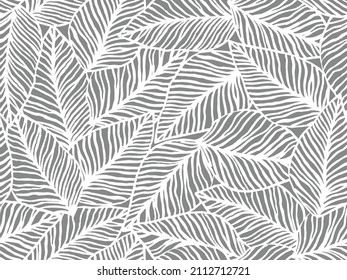 seamless abstract grey and white pattern with leaves , vector 