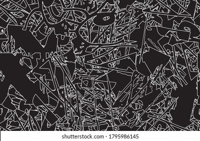Seamless abstract grunge background. Chaotic camouflage pattern. Repeating texture art. Template for printing on fabric, wallpaper
