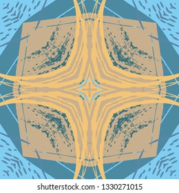 Seamless abstract grunge background, colorful symmetric pattern. Hand drawn modern art, digital brushstrokes painted texture. Freehand contemporary artwork for fabric, paper print. Vector illustration