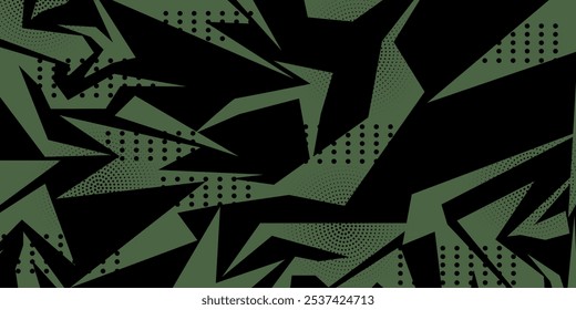 Seamless abstract grunge camouflage pattern. Urban art texture with paint splatters, chaotic shapes, lines, dots, triangles, strokes.