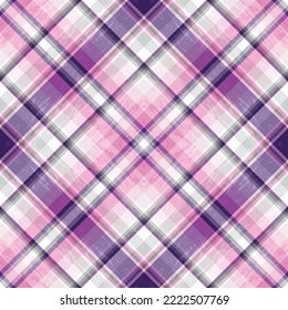 Seamless abstract grunge diagonal checkered pink-gray-white-purple  pattern, vector eps 10