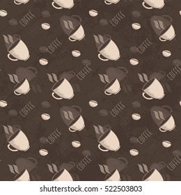 Seamless Abstract Grunge Pattern With Cup Of Coffee And Coffee Beans