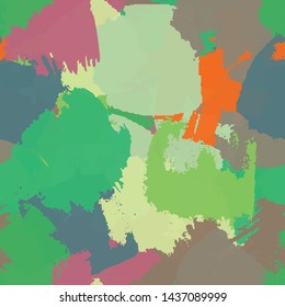 Seamless abstract grunge texture. Repetitive pattern for printing on fabric, wrapping paper. Chaotic background of spots green, orange, grey