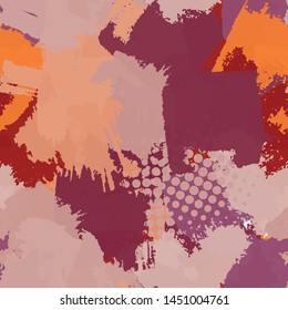 Seamless abstract grunge texture. Repetitive pattern for printing on fabric, wrapping paper. Chaotic background of spots brown, orange, purple