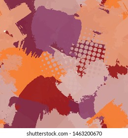 Seamless abstract grunge texture. Repetitive pattern for printing on fabric, wrapping paper. Chaotic background of spots brown, orange, purple