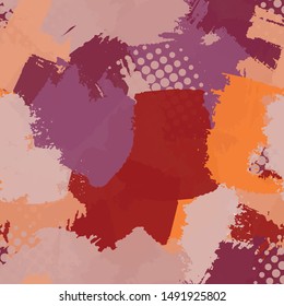 Seamless abstract grunge texture. Repetitive pattern for printing on fabric, wrapping paper. Chaotic background of spots brown, orange, purple
