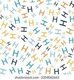 Seamless abstract H letter vector geometric pattern. Colorful letters on white background. Random order. Gift wrapping paper, fabric, poster. Bed linen and interior. School and learning theme.