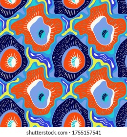 Sencillo fondo de dibujo manual abstracto con formas de onda coloridas.