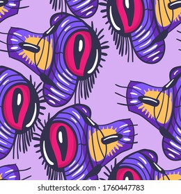 Seamless abstract hand draw backdrop with abstract strange heads.