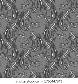 Seamless abstract hand draw backdrop with abstract strange heads.