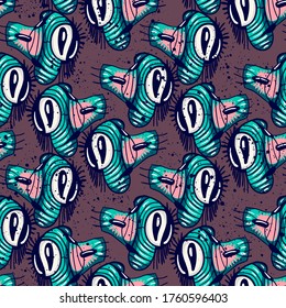 Seamless abstract hand draw backdrop with abstract strange heads.