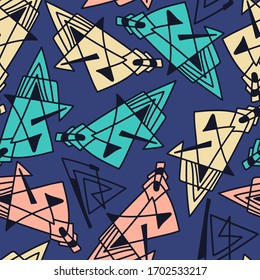 Seamless abstract hand draw geometry pattern with chaotic curved elements.