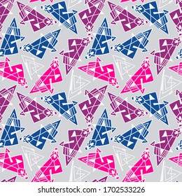 Seamless abstract hand draw geometry pattern with chaotic curved elements.