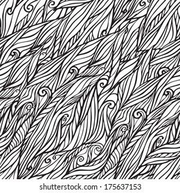 Seamless Abstract Hand Drawn Black and White Pattern. Vector Wave Background