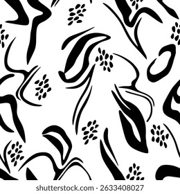 Seamless abstract hand drawn black and white pattern. Vector Illustration.
