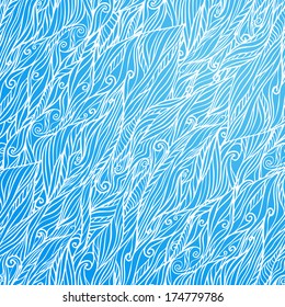 Seamless Abstract Hand Drawn Blue Pattern. Vector Wave Background