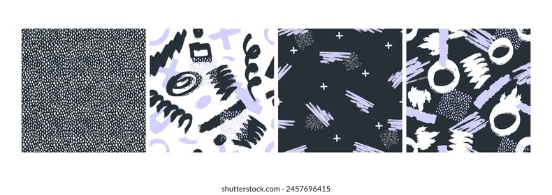 Seamless abstract hand drawn brushstroke grunge shapes pattern texture . Simple modern geometric chevron print in vector Hand drawn hipster stylish pattern