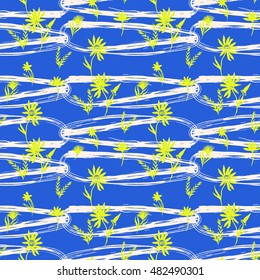 Seamless abstract hand drawn brushstroke flowers pattern texture.Hand drawn hipster stylish decorative wallpaper