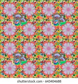 Seamless abstract hand drawn brushstroke flowers pattern texture. Simple modern chevron print in blue and beige colors. Vector illustration.
