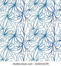 Seamless abstract hand drawn floral designed pattern. Modern design. Watercolor blue
