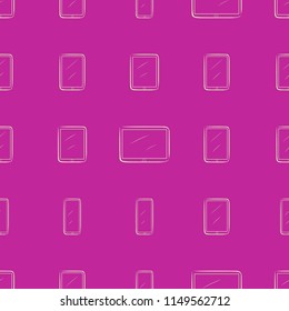 Seamless abstract hand drawn handphone or mobilephone, artistic for graphic design, catalog, textile or texture printing & background. Vector artwork.