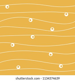 Seamless abstract hand drawn pattern with waves and circles, yellow and white colors, vector illustration