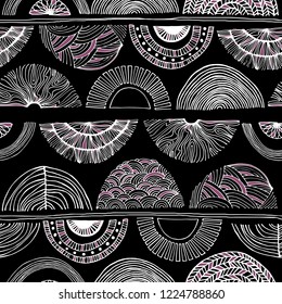 Seamless abstract hand drawn pattern. Semicircle doodle background.