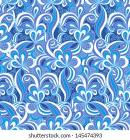 Seamless abstract hand drawn pattern in blue colors